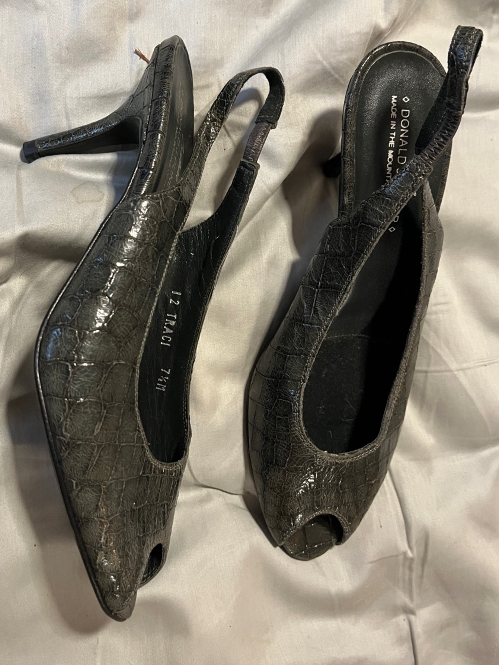 Donald J. Pliner Black Croc-Embossed Peep-Toe Slingback Heels
